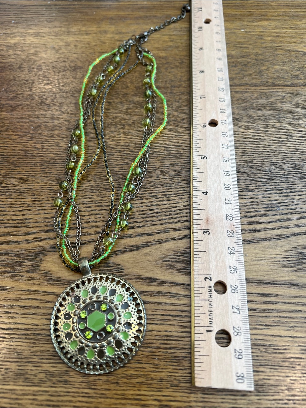 Green Multi-Strand Pendant Necklace - 20.5”